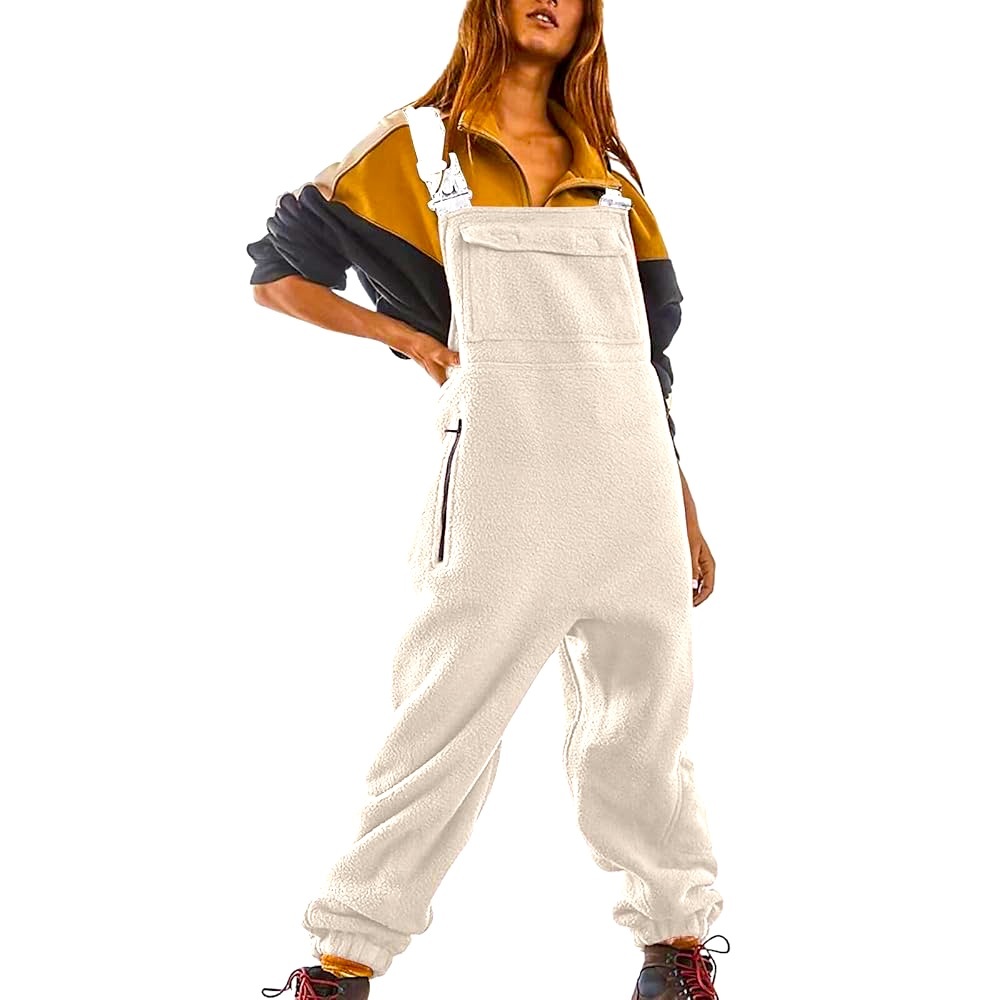 Loose Fit Winter Sherpa Cream Overalls